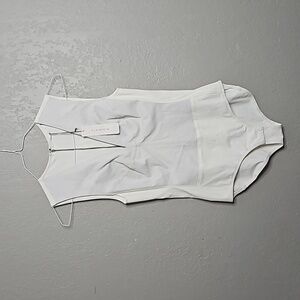 NWT Elaine Kim White Petra Leather VNeck Bodysuit Size small